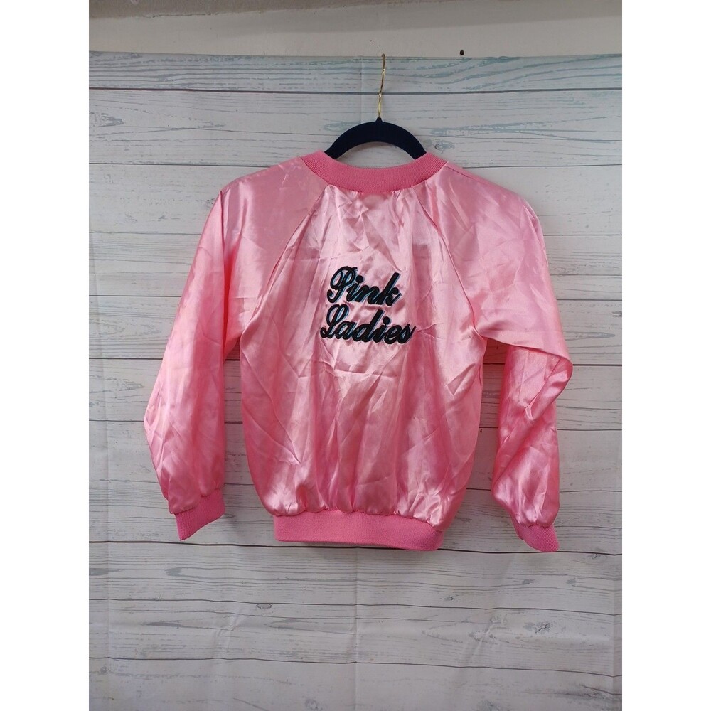 Vtg Grease Pink Ladies Snaps Jacket Costume Satin Embroidered Girls Sz L
